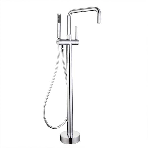 Flynama Single Handle Freestanding Tub Faucet with Hand Shower in Chrome