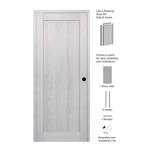 1-Panel Shaker 30 in. W. x 80 in. Left Hand Active Ribeira Ash Wood DIY-Friendly Single Prehung Interior Door