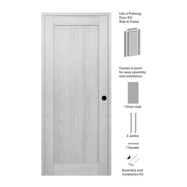 Belldinni 1 Panel Shaker 24 in. x 96 in. Left Hand Active Ribeira Ash Wood DIY-Friendly Single Prehung Interior Door