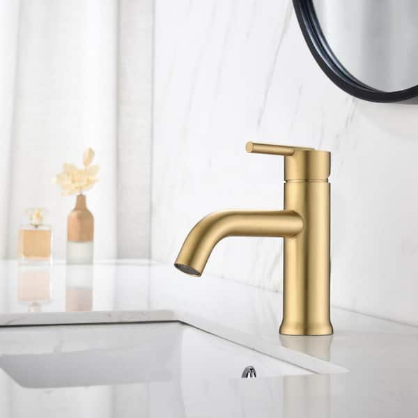 Linnaea Single-Handle Single-Hole Bathroom Faucet with Deck Plate Vanity Sink Faucet in Brushed Gold