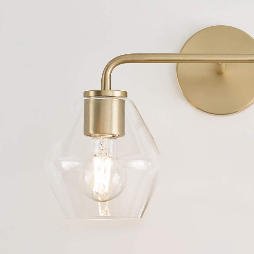 Jett 17" Satin Brass Vanity Light with Clear Glass Shades