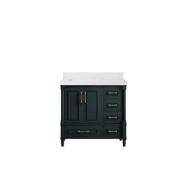 Willow Collections Hudson 36 in. W x 22 in. D x 36 in. H Left Offset Sink Bath Vanity in Dark Green with 2 in Empira Quartz Top