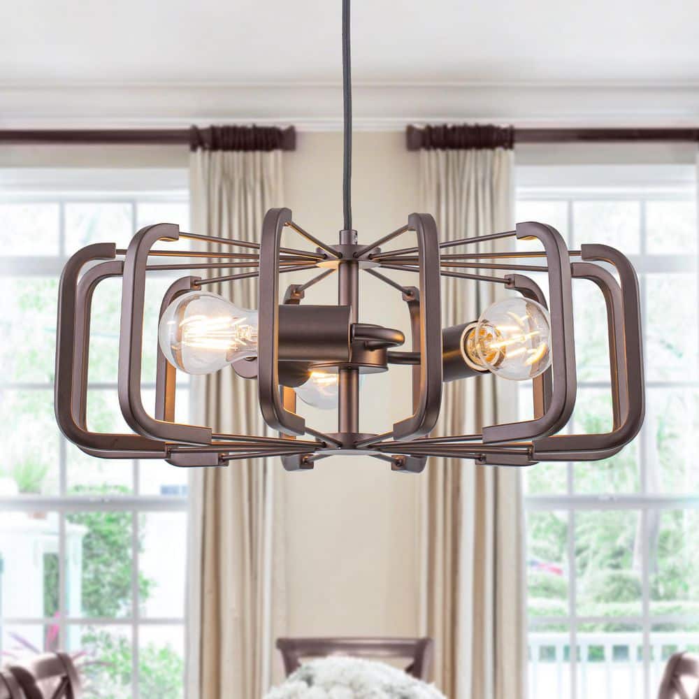 18 in. 3-Light Industrial Farmhouse Oil Rubbed Bronze Chandelier for Dining Room price history on PriceWatchPro