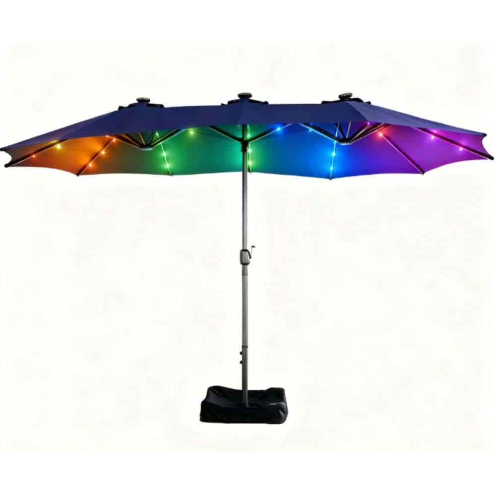 15 ft. Double Sided Patio Umbrella with Solar RGB Lights and Base in Navy Blue price history on PriceWatchPro