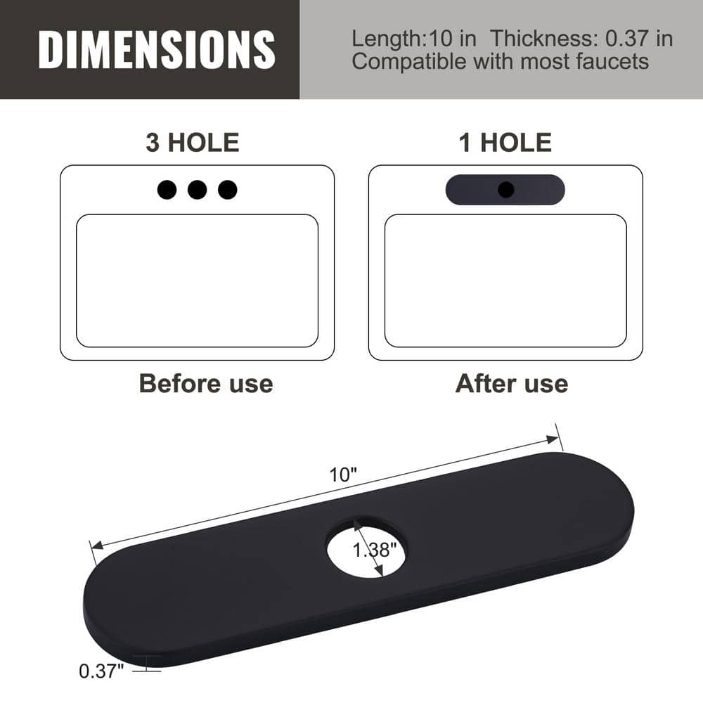 10" Matte Black Stainless Steel Kitchen Sink Faucet Hole Cover Deck Plate