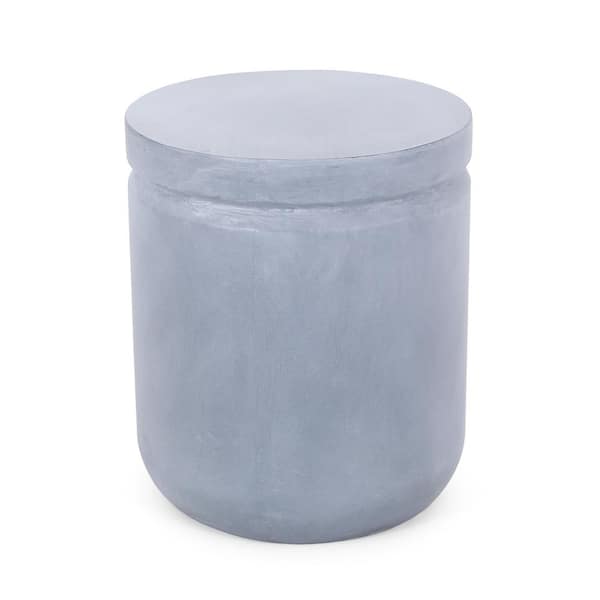 Noble House Dutile Light Gray Cylindrical Stone Outdoor Side Table
