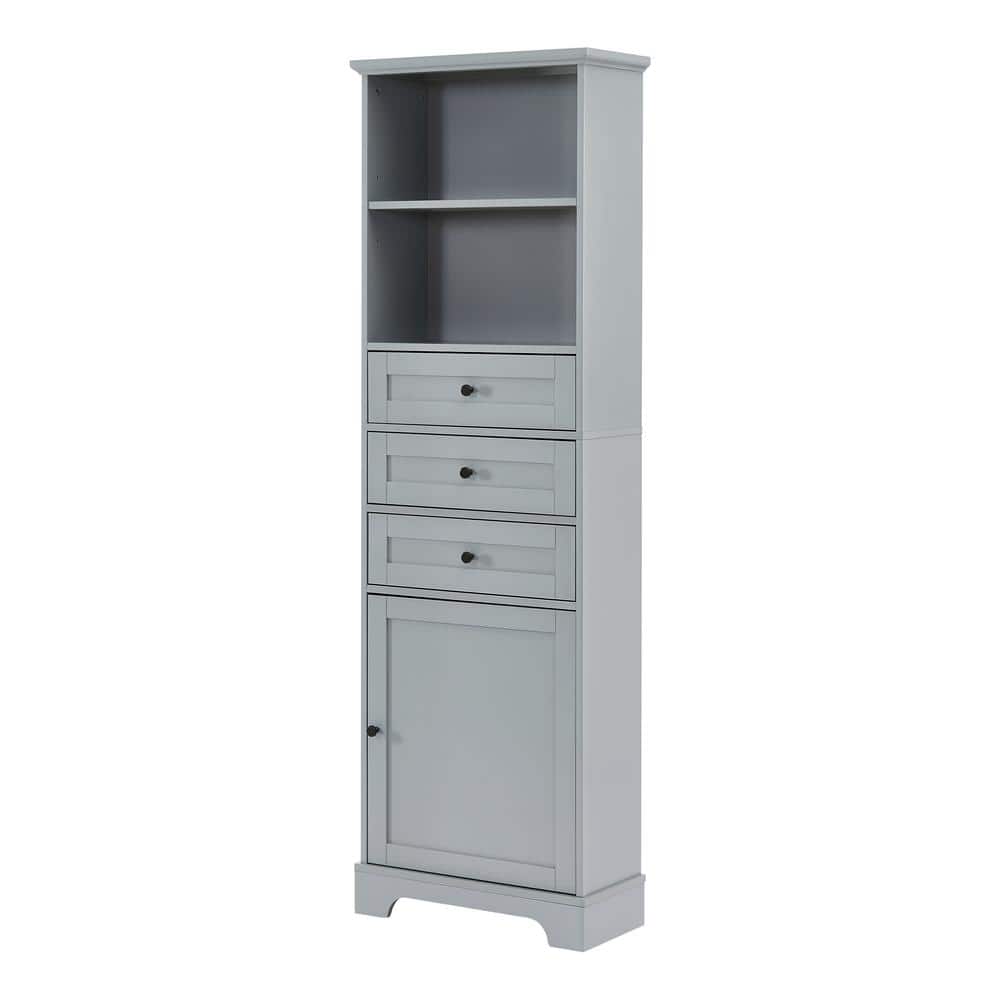 22 in. W x 10.03 in. D x 67.3 in. H Gray Linen Cabinet with 3 Drawers and A