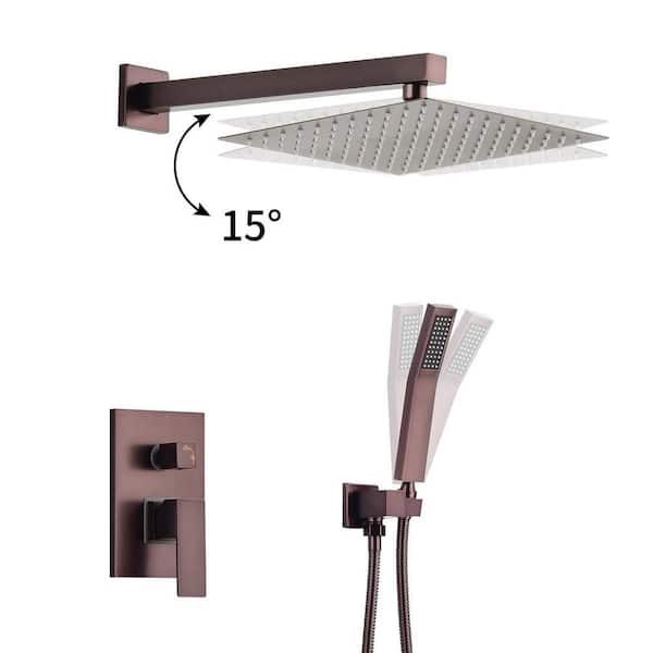 1-Spray Patterns with 1.5 GPM Square 10 in. Bathroom Wall Mount Dual Shower Heads in Brown Copper