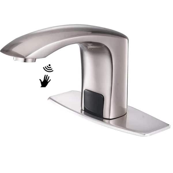 BWE Automatic Sensor Touchless Bathroom Sink Faucet With Deck Plate In Brushed Nickel