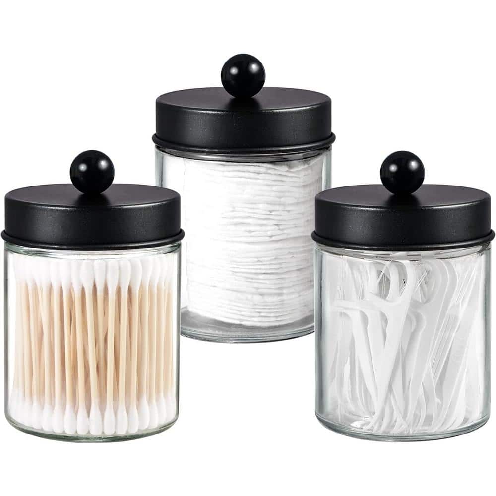 3-Piece Bathroom Storage Jar with Stainless Steel Lid in Black