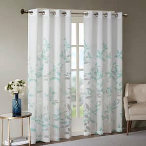 Vera Aqua Rayon/Polyester 50 in. W x 84 in. L Burnout Printed Semi- Sheer Curtain (Single Panel)