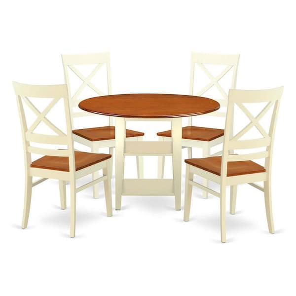 East West Furniture 5-Piece Buttermilk and Cherry Solid Wood Top - Round Dining Room Set - Seats 4