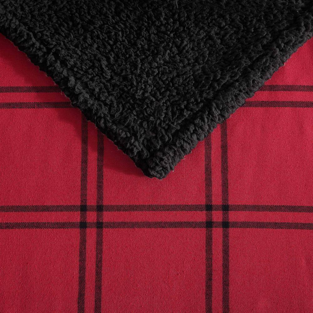Red and Black Plaid Cotton Sherpa Reversible Throw Blanket