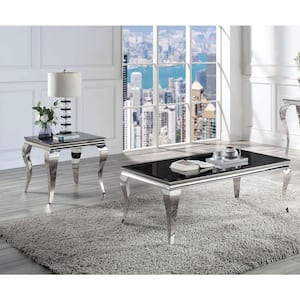 Mosgood 2-Piece 51 in. Black Rectangle Glass Coffee Table Set
