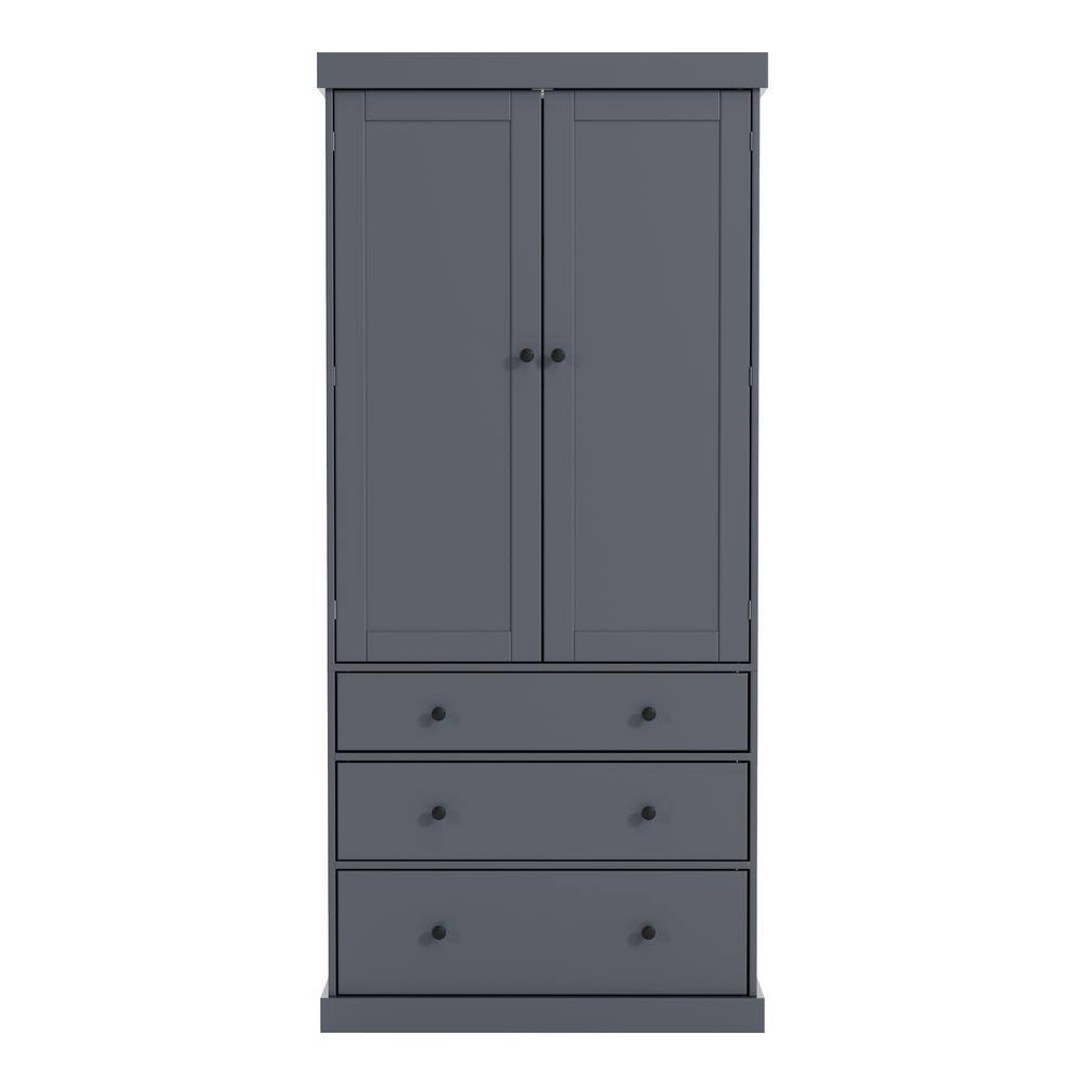 35 in. W x 17.7 in. D x 77 in. H Gray Linen Cabinet with 3 Adjustable Shelves, 8 Door Shelves, 3 Drawers