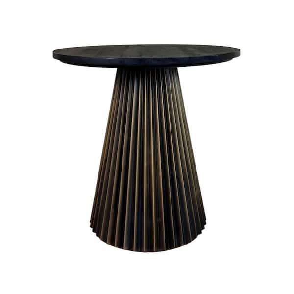 Harmony 36 in. Black/Brass Round Wood Top Dining Table