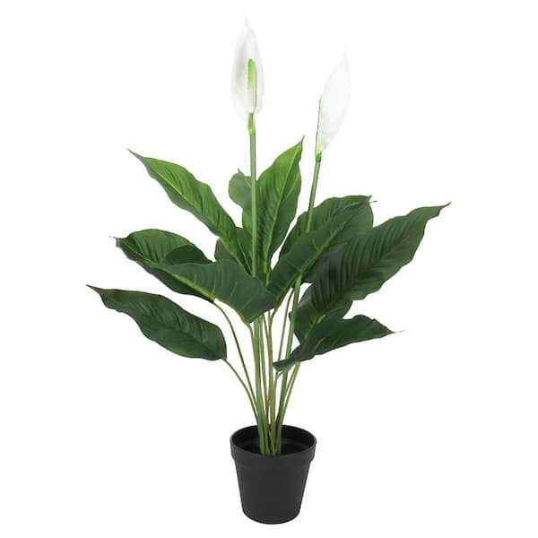 LIVING LUXURY 28 in. Real Touch White Artificial Peace Lily Plant Spathiphyllum in Pot
