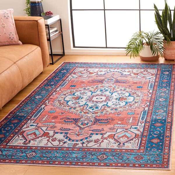 Arizona Rust/Navy 6 ft. x 9 ft. Traditional Medallion Machine Washable Area Rug