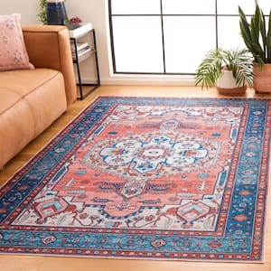 Arizona Rust/Navy 9 ft. x 12 ft. Traditional Medallion Machine Washable Area Rug