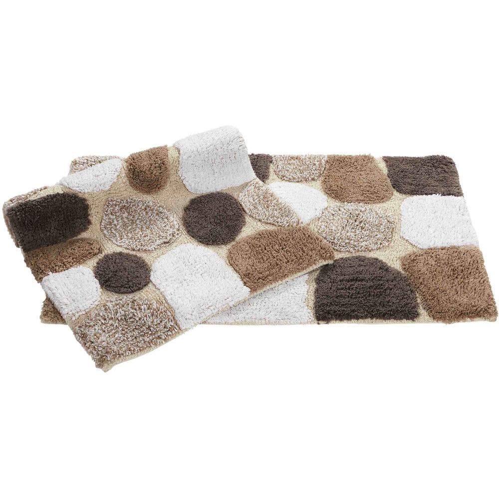 Pebble Pattern Beige and Brown Cotton Bath Rug Set