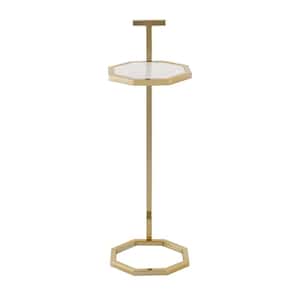 Ash 8.25 in. Brass Octagon Marble Accent Table
