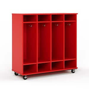 48 in. W x 20 in. D 3-Tier Open Mobile Shelf Locker Dry Erase Back Nursery Classroom Bookcase Cubby Storage (Red)