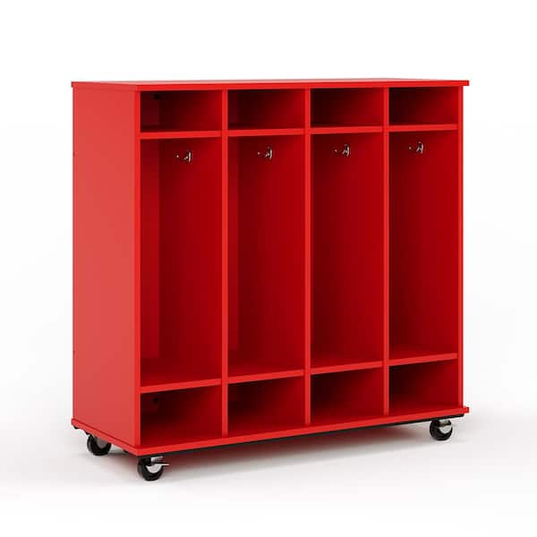 TOT MATE 48 in. W x 20 in. D 3-Tier Open Mobile Shelf Locker Dry Erase Back Nursery Classroom Bookcase Cubby Storage (Red)