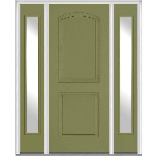 MMI Door 68.5 in. x 81.75 in. Right-Hand Clear 2-Panel Archtop Painted Fiberglass Smooth Exterior Door with Sidelites