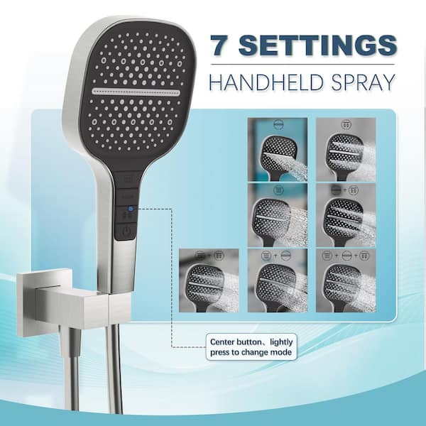 23 in. 3 Jet Mixer Shower System Combo Set Waterfall Rainfall Shower Head with 3-spray Hand Shower in Brushed Nickel