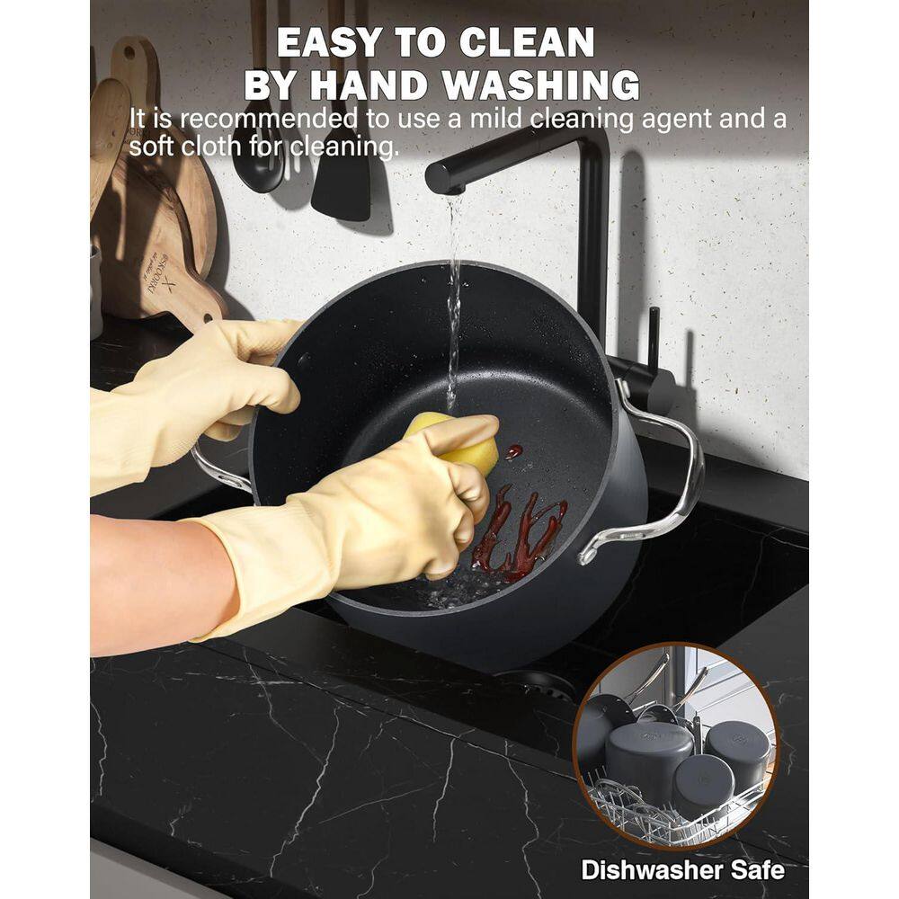 7-Quart Black Hard Anodized Nonstick Aluminum Stockpot with Glass Lid