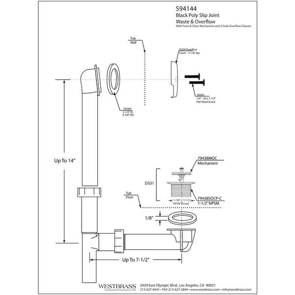 Westbrass D3311-F-20 1.38 in. Bath Drain with Grid and Screw - Stainless Steel