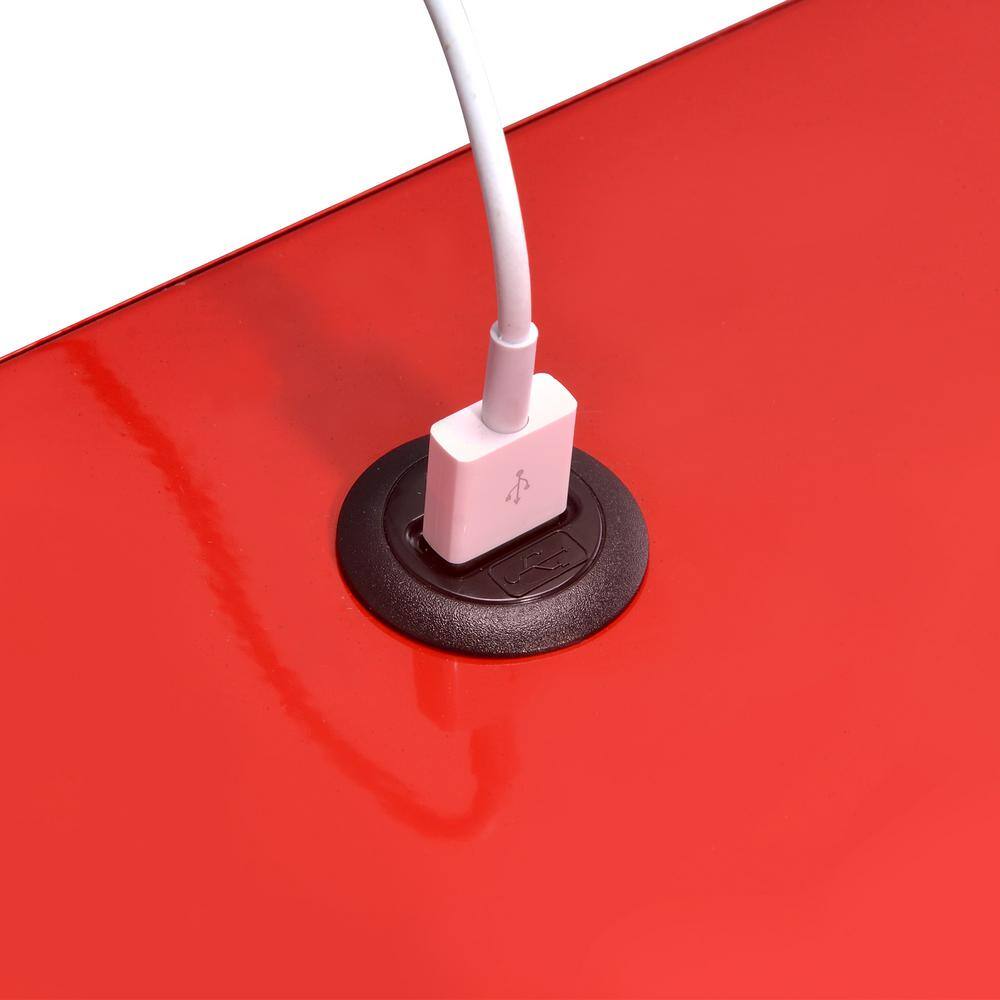 Gemma 19" Red Metal Nightstand with USB Charging Port