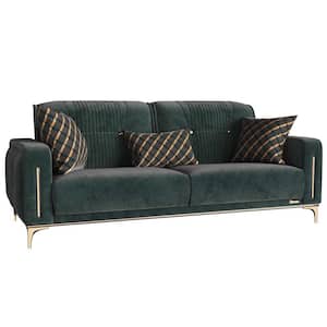 Saint Collection Convertible 85 in. Green Microfiber 3-Seater Twin Sleeper Sofa Bed with Storage