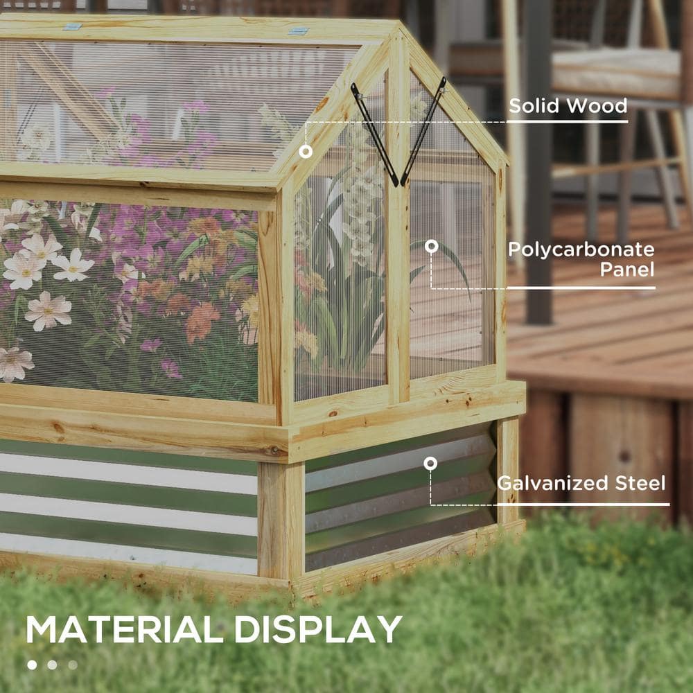 Natural Fir Wood Raised Garden Bed with Polycarbonate Greenhouse