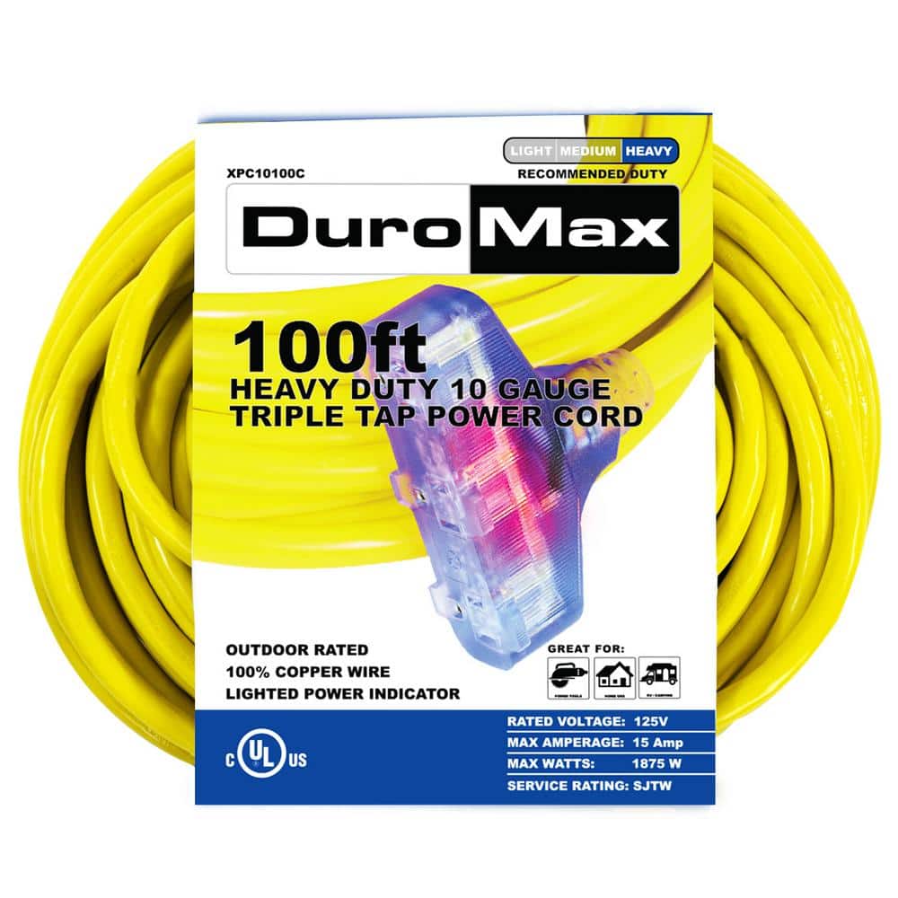 DUROMAX 100 ft. 10 Gauge Portable Generator Triple Tap Extension Power