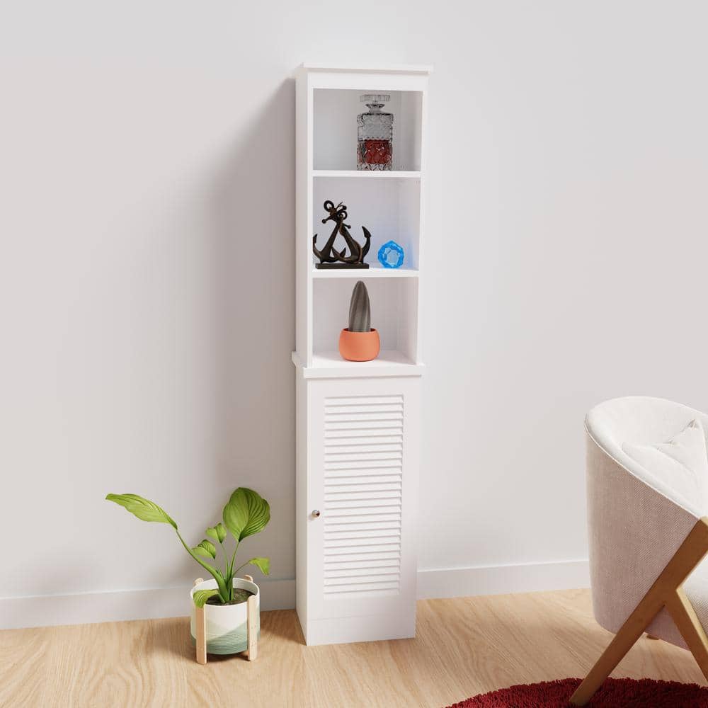 13.4 in. W x 10.3 in. D x 67 in. H White Wood Freestanding Linen Cabinet wi