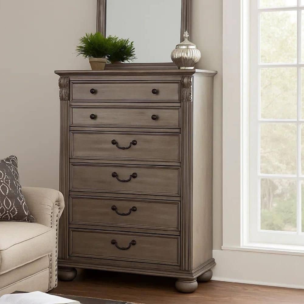 Benjara Aza Champagne and Gold 5-Drawers 18 in. Tall Chest of