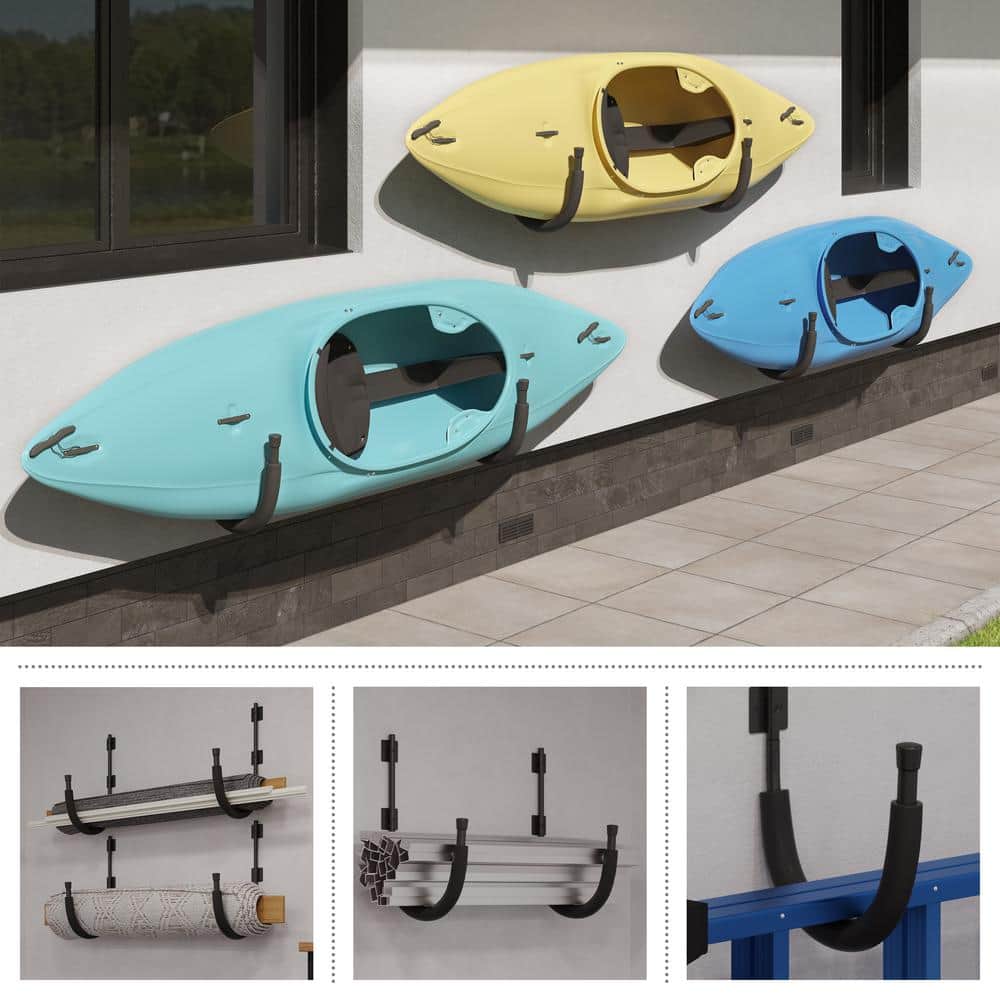 Black Powder-Coated Steel Kayak Wall Mount Hangers, 4-Pack