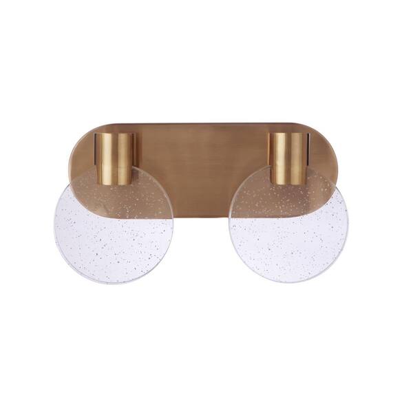 CRAFTMADE 13.50 in. Glisten 2-Light Satin Brass Finish Integrated LED Vanity Bar with Clear Seeded Glass