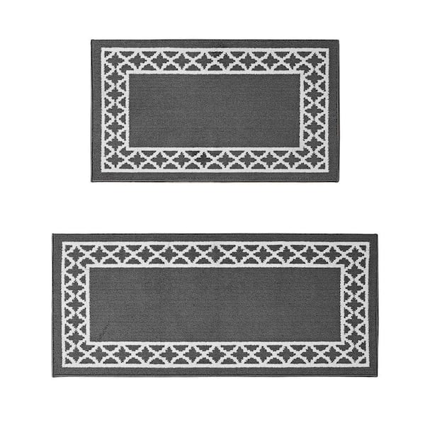 Washable Skid Resistant Dark Grey/White 2.2 ft. x 4 ft. / 2.2 ft. x 5 ft. All Loop Tufted Area Rug Set