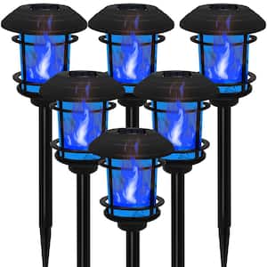 Blue Waterproof Solar Flame Torch Lights for Lawn Patio Yard Walkway Driveway (6-Pack)