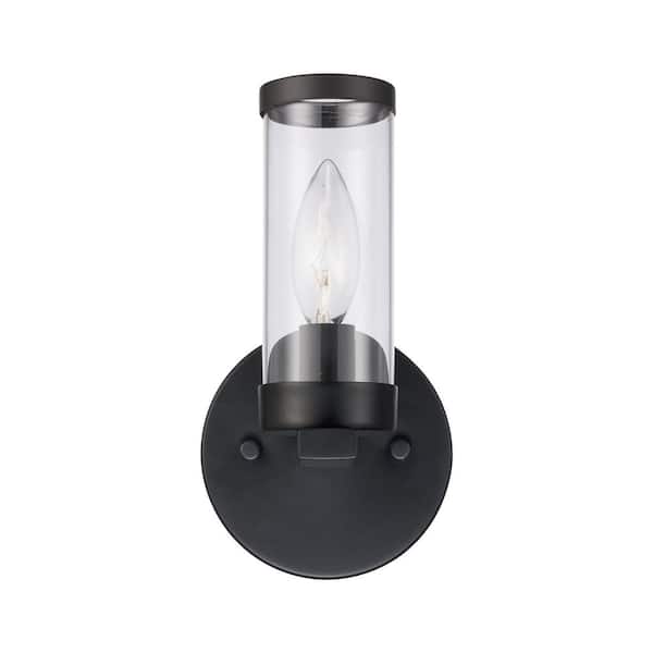 Unbranded 1-Light Black Bathroom Wall Sconce Light Fixture with Clear Glass Shade and Metal Accents