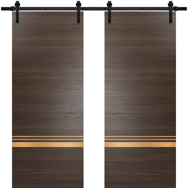 Sartodoors 32 in. x 84 in. 2 Panel Chocolate Ash Solid Wood with Honeycomb Sliding Barn Door with Hardware Kit