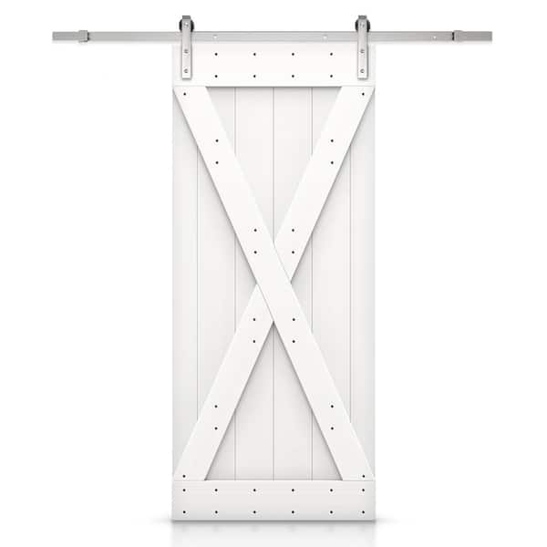 CALHOME X Series 36 in. x 84 in. White Knotty Pine Wood Interior Sliding Barn Door with Hardware Kit