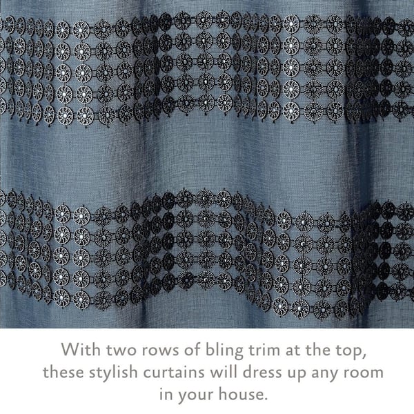 Jessica Simpson Milly Bling 38 in. W x 63 in. L Faux Linen Sheer Tab Top  Tiebacks Curtain in Indigo Blue (2-Panels and 2-Tiebacks) JSC016388 - The  Home Depot