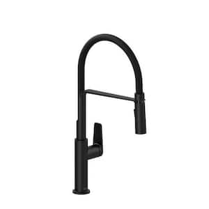 Mythic Single Handle Pull Down Sprayer Kitchen Faucet with Gooseneck in Black