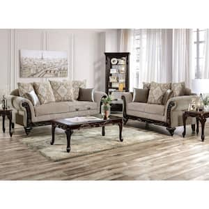 Roselawn 2-Piece Chenille Top Beige and Walnut Sofa Set