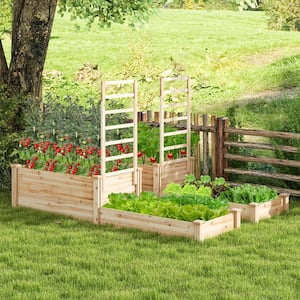 Fir Wood Raised Planter Box with Trellis and Open-Ended Base