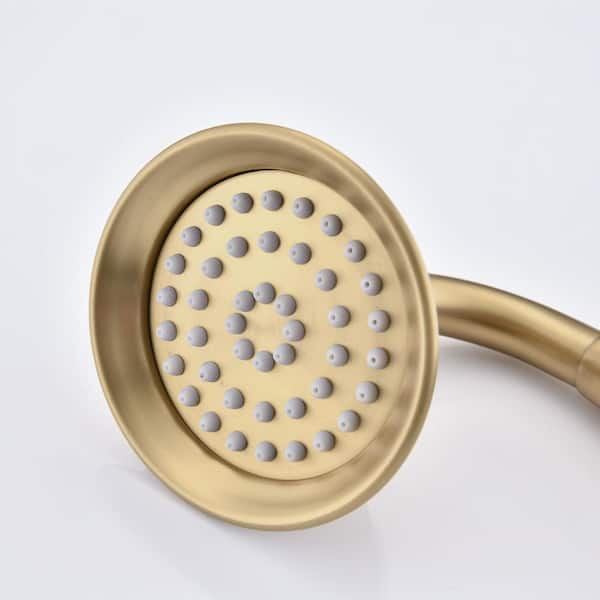 Satico 4-Spray Patterns with 2 GPM 9 in. Wall Mount Rain Fixed Shower Head with Body Jet Handshower in Brushed Gold