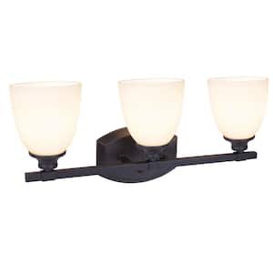 3-Light Oil Rubbed Bronze Vanity Light with Frosted Glass Shade